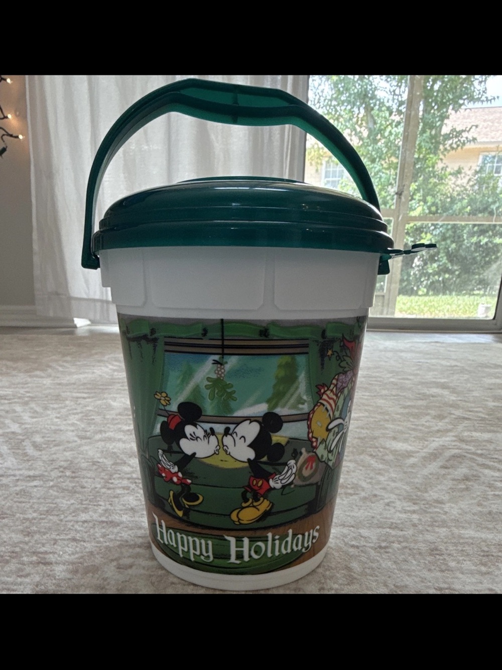 Disney Parks Happy Holidays Mickey & Friends Christmas Popcorn Bucket Green